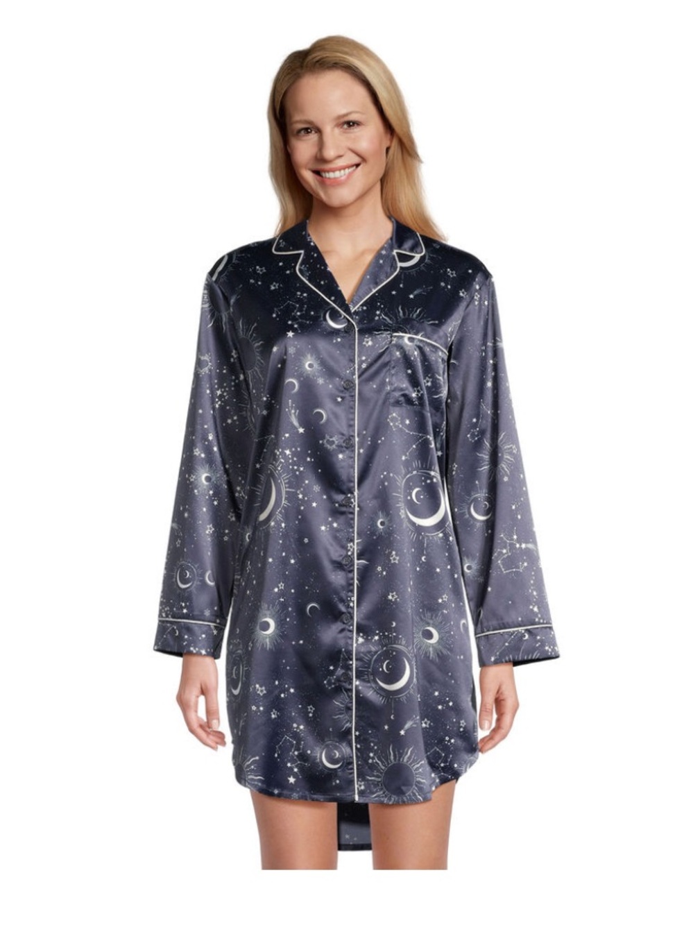 World Market S/M Celestial Nightshirt Moon Star Navy Blue White